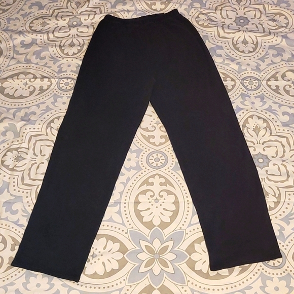 Pants Black straight leg Pull on flat front elastic waist cotton sport knit - Picture 2 of 7